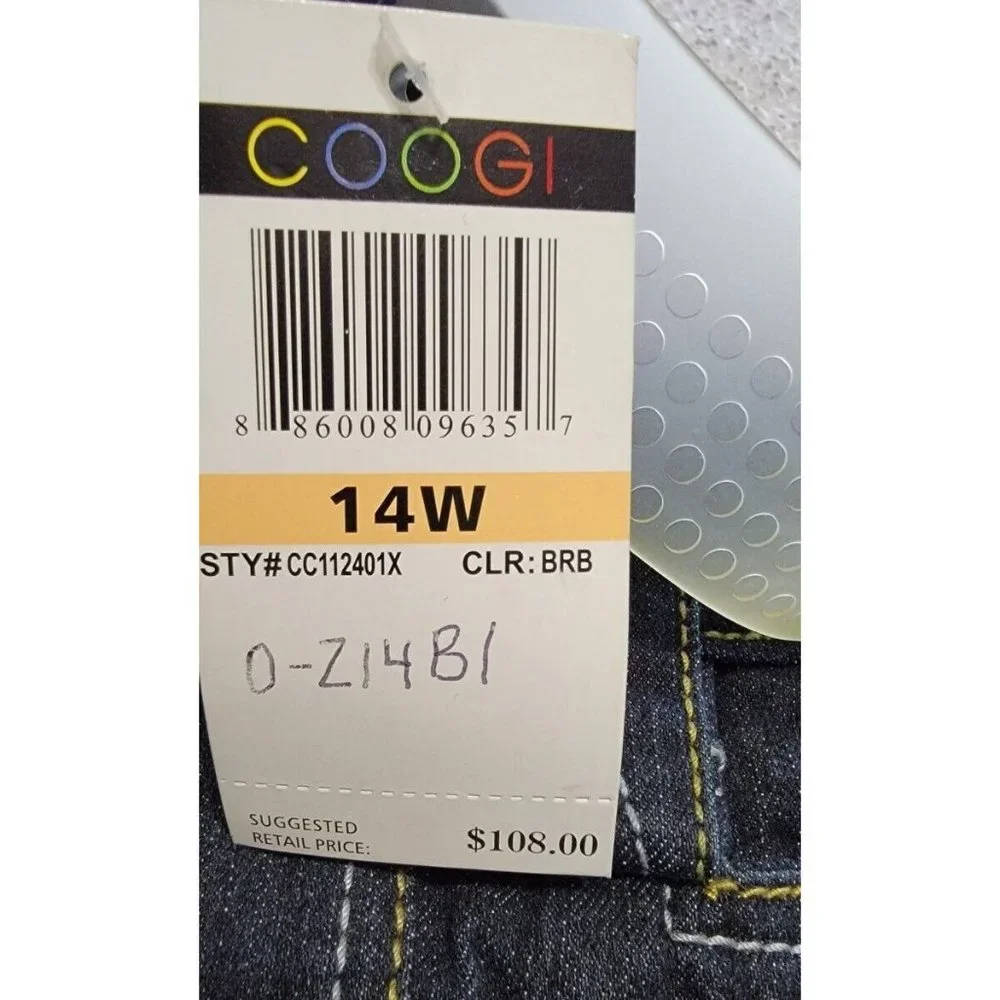 Coogi Women's Skinny Jeans Denim Faux Leather Pocket Blue Size 14W NEW with Tags